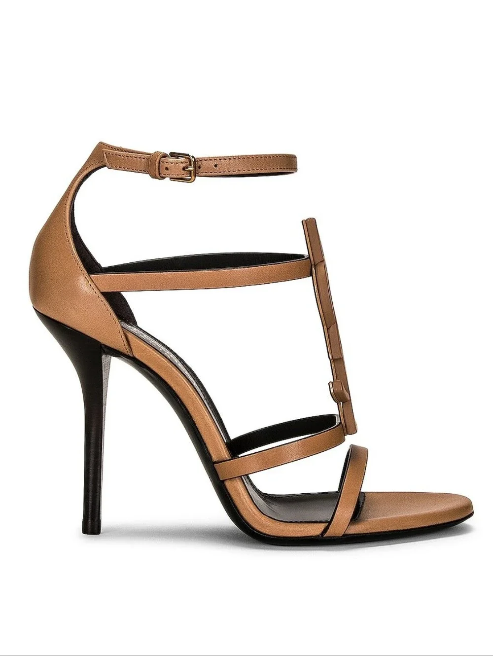 SAINT LAURENT Cassandra High Heel Sandals Gold Brown EU 38 US 8 Org $1,350 - Picture 4 of 16